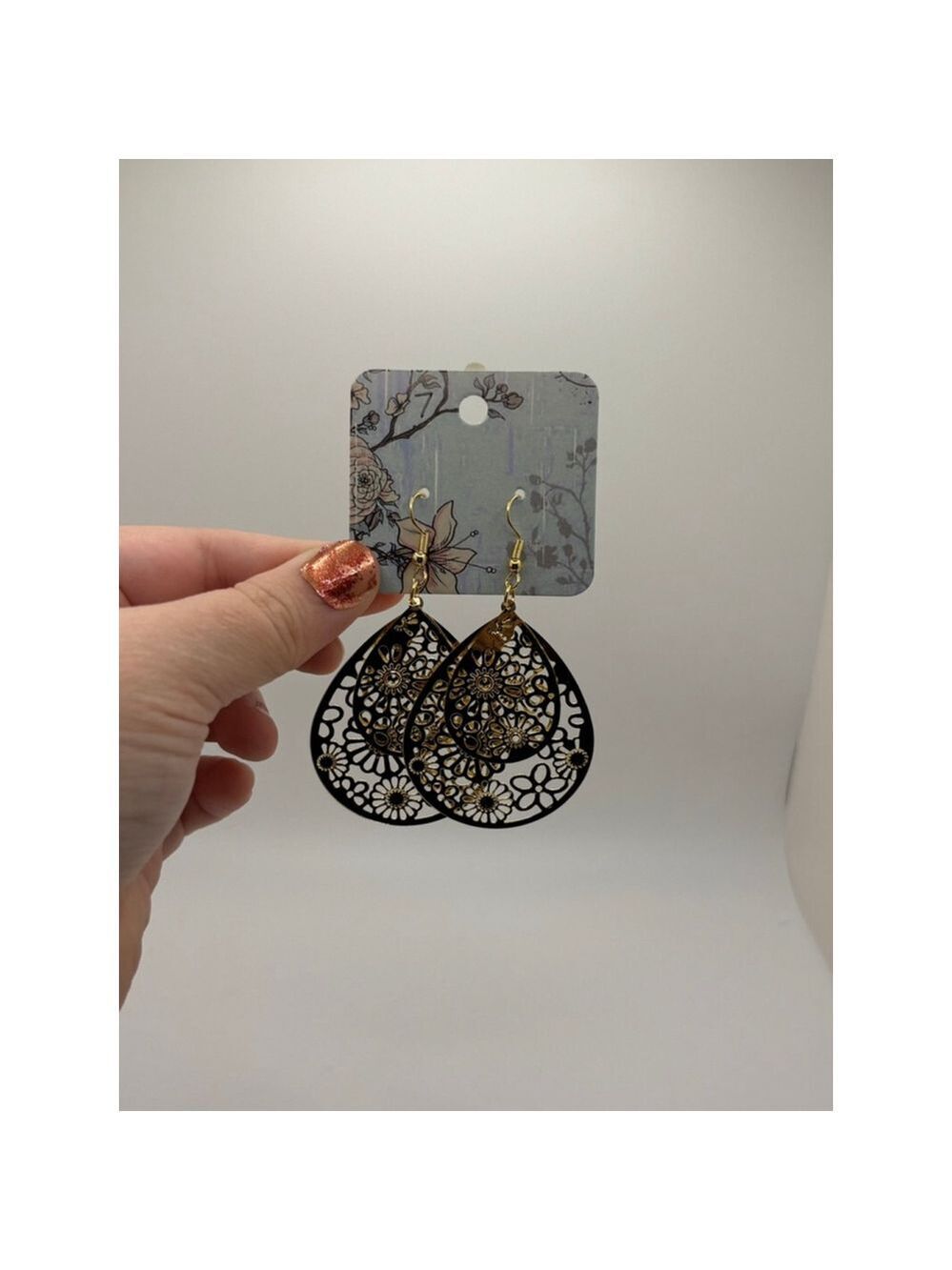 Black & Gold Filigree Teardrop Earrings